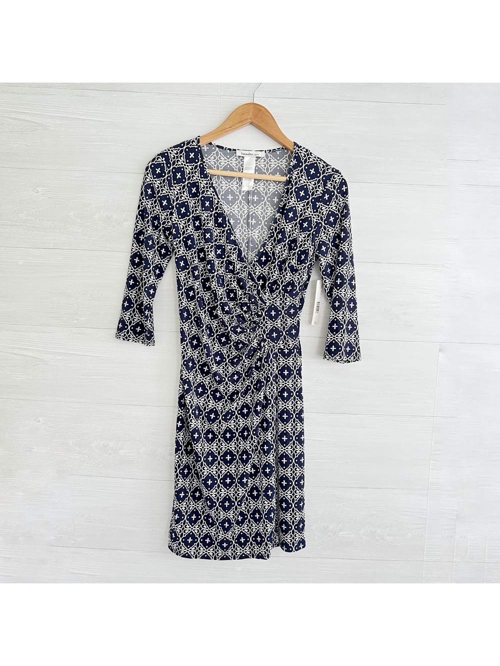 NWT Laundry by Design Navy Ivory Faux Wrap Stretch Dress Sz 4 $148